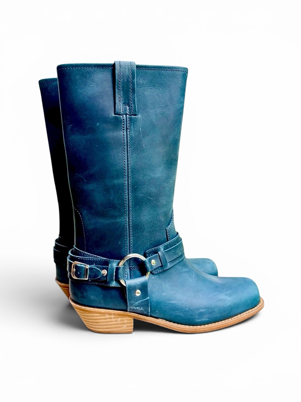 Jeffrey Campbell – Waylon Harness Boots – Teal Leather Western Boots – Sz. 7.5